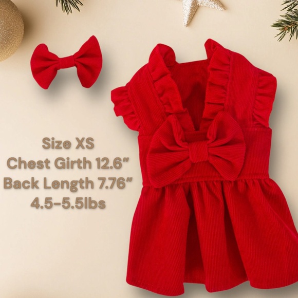 Puppy Corduroy Princess Pinafore Bow Dress with Matching Hair Bow - Picture 4 of 9